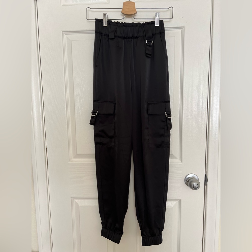 H&M Black Satin Cargo Pants
